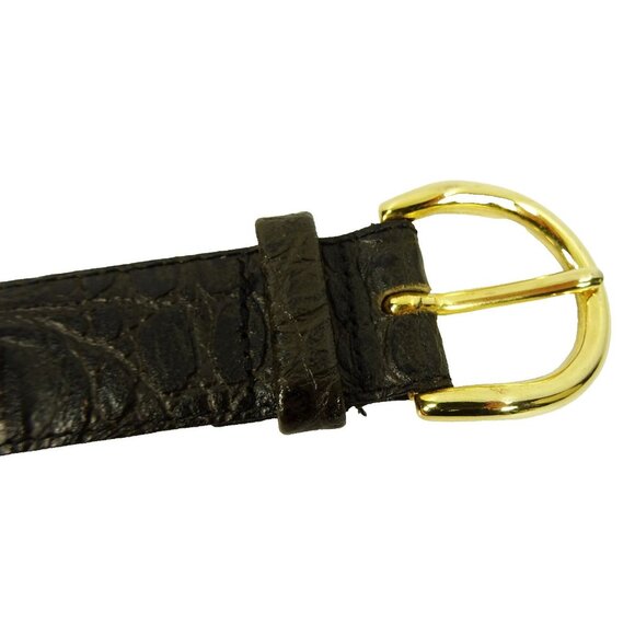 Hornback Crocodile Style Embossed Genuine Leather Belt Brown Gold Buckle 32/80 - Picture 8 of 9
